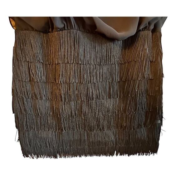 Aidan By Aidan Mattox Black Chiffon & Fringe Sexy Mini Dress Sz 6 Mob Wife Goth - Picture 11 of 16